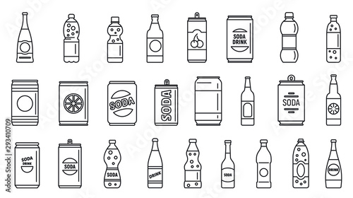 Cold soda icons set. Outline set of cold soda vector icons for web design isolated on white background