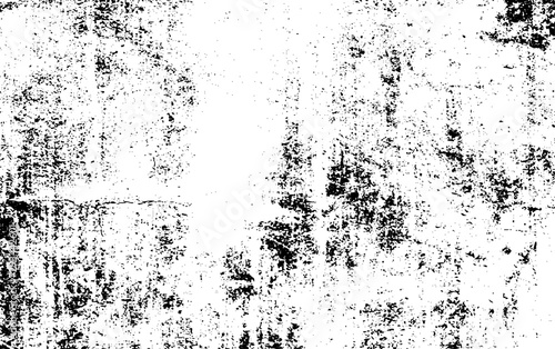 Monochrome texture composed of irregular graphic elements. Distressed uneven grunge background. Abstract vector illustration. Overlay for interesting effect and depth. Isolated on white background.