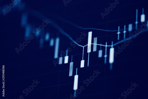 Stock exchange market or forex trading graph analysis investment indicator Business graph charts of financial board candlestick double exposure growth economic digital display technology