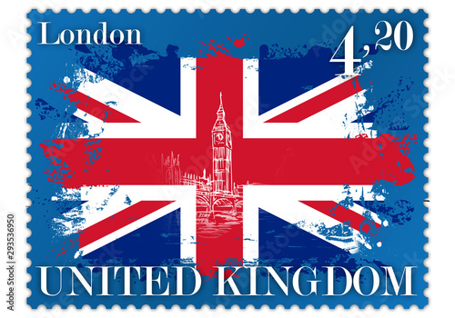 Znaczek pocztowy przedstawiający flagę Wielkiej Brytanii