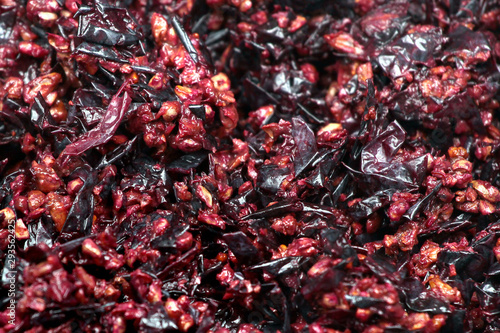Pressed grape pomace, seeds and skins. Winemaking background.