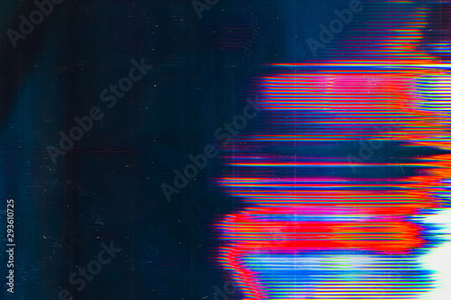 Screen damage. Digital glitch error. Colorful glow on teal blue background.