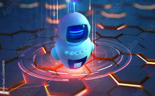 Internet bot in AI cyberspace. Digital technology and wireless networks. Bot, robot, drone, artificial intelligence 3D illustration