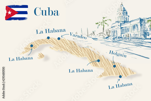 Ręcznie lustrowana mapa Kuby