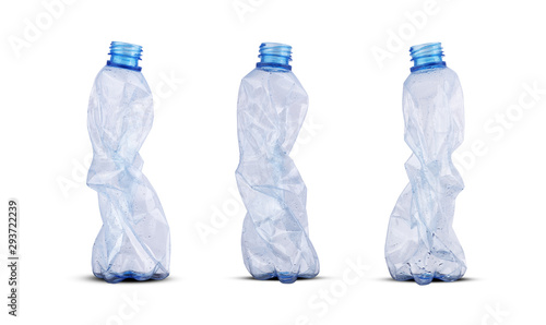 three crushed plastic bottles