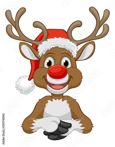 Christmas reindeer in a Santa hat cartoon character
