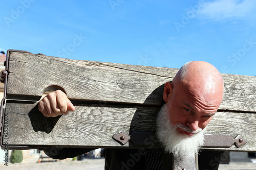 Man in pillory, Fredrikstad, Norway