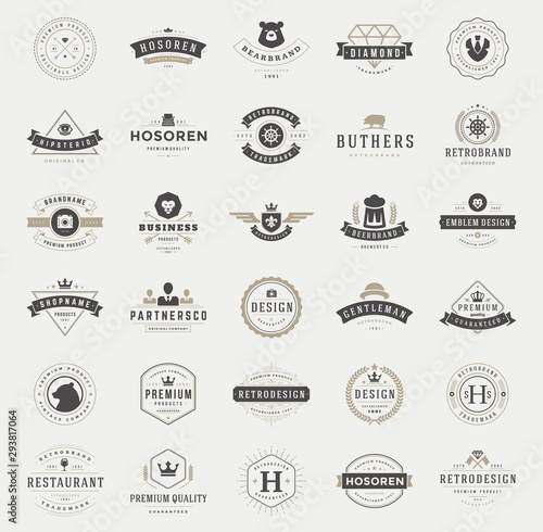 Retro vintage logotypes and badges set typopgraphic design elements vector illustration