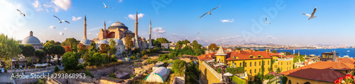 Hagia Sophia, stara turecka łaźnia turecka i Bosfor, piękna panorama Stambułu