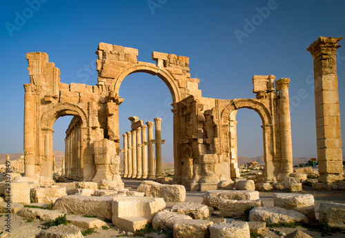The monumental arch in the eastern section of the colonnade, Palmyra, Homs Governorate, Syria