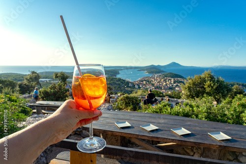 cocktail with scenic view of the croatian losinj islands in the kvarner gulf daytime