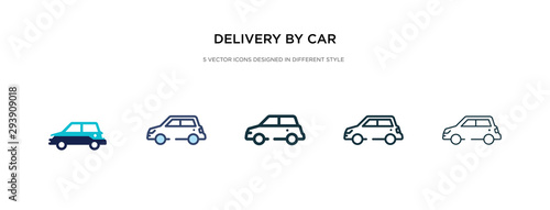 delivery by car icon in different style vector illustration. two colored and black delivery by car vector icons designed in filled, outline, line and stroke style can be used for web, mobile, ui