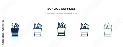 school supplies icon in different style vector illustration. two colored and black school supplies vector icons designed in filled, outline, line and stroke style can be used for web, mobile, ui