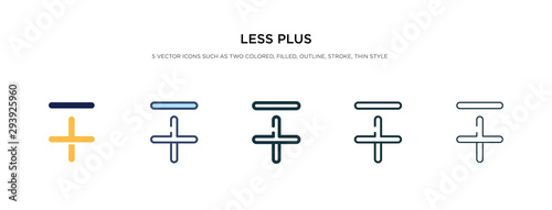 less plus icon in different style vector illustration. two colored and black less plus vector icons designed in filled, outline, line and stroke style can be used for web, mobile, ui