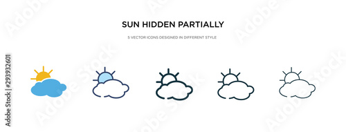 sun hidden partially icon in different style vector illustration. two colored and black sun hidden partially vector icons designed in filled, outline, line and stroke style can be used for web,