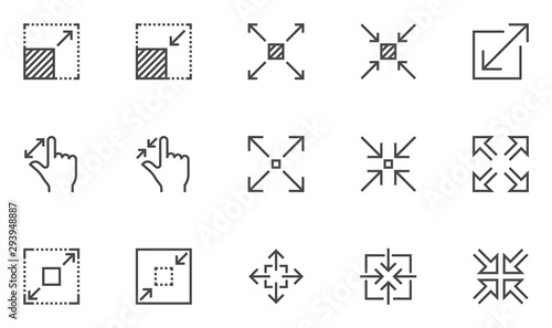 Resize vector line icons set. Scaling, increase, decrease. Editable stroke. 48x48 Pixel Perfect.