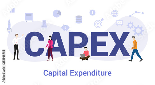 capex capital expenditure concept with big word or text and team people with modern flat style - vector