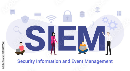 siem security information and event management concept with big word or text and team people with modern flat style - vector