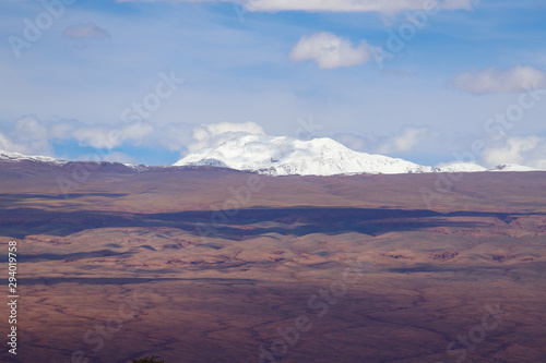 View of the Andean volcanoes covered by snow, Atacama Desert, Chile