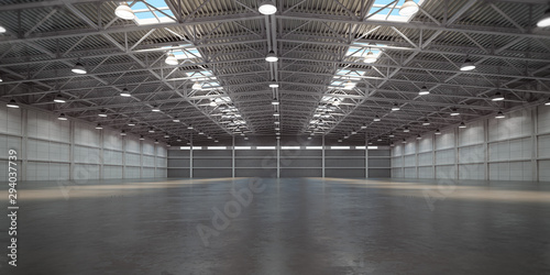 Empty warehouse interior. Storehouse building or storage room.