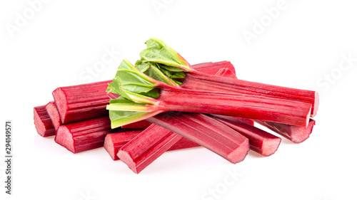 Rhubarb stalks on a white background