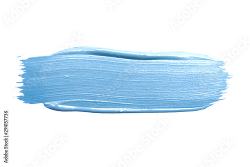 Blue acrylic paint smear isolated on white background.