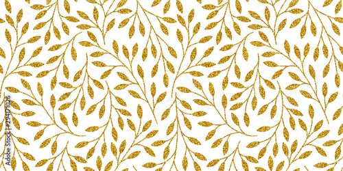Elegant floral seamless pattern with golden tree branches. Vector illustration.
