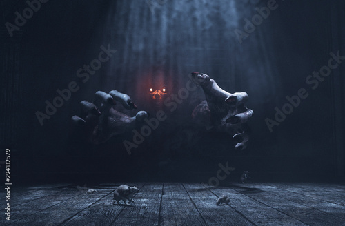 The dwelling,The place has it own devil,Monster in haunted house,3d illustration