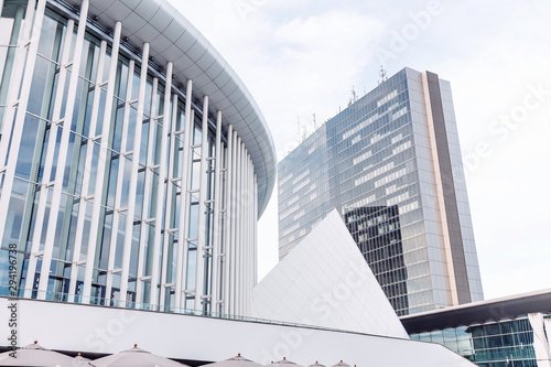 Citiscape view of the modern Luxembourg district with the magnificent futuristic architecture of the Philharmonic Theatre Hall