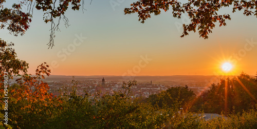 Panorama view of historic old town of Amberg at sunset, Bavaria, Germany