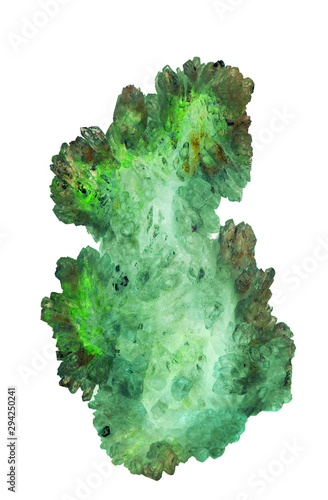 green crystal mineral on white
