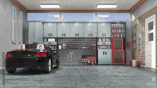 Modern garage interior. 3d illustration