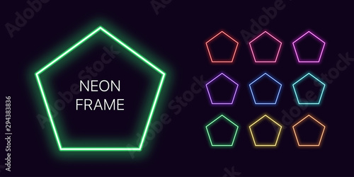 Neon monochrome pentagon Border with copy space. Templates set