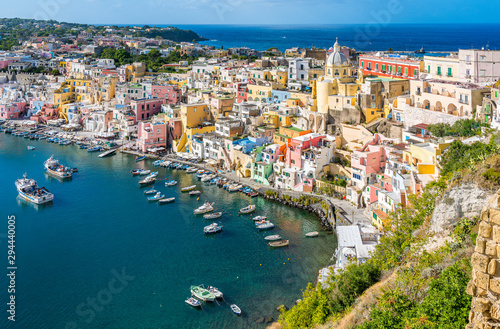 Panoramic sight of the beautiful island of Procida, near Napoli, Campania region, Italy.