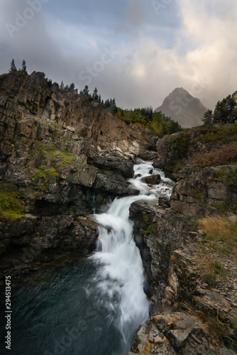 Long exposure of the Swiftcurrent falls at sunrise, Montana.