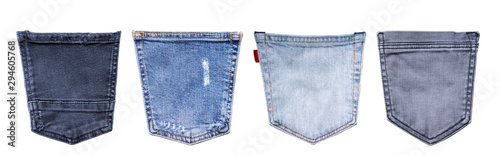 Denim texture jeans pocket set mockup. Isolated background