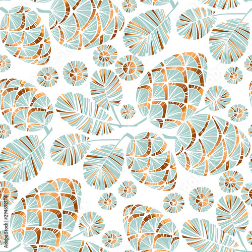 Xmas pastel teal green pine cone seamless pattern