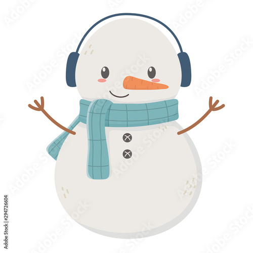snowman with scarf earmuffs celebration merry christmas
