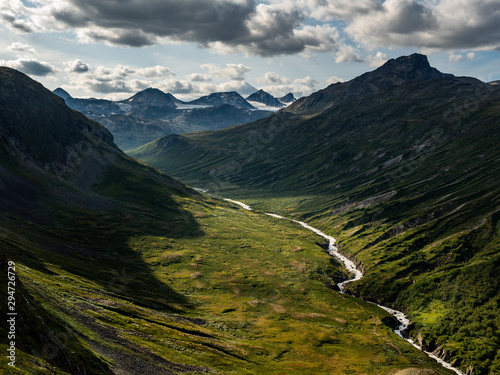 Dramatic shadows from the mountains in Jotunheimen national park