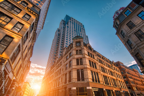 Scenic Boston downtown financial district and city skyline