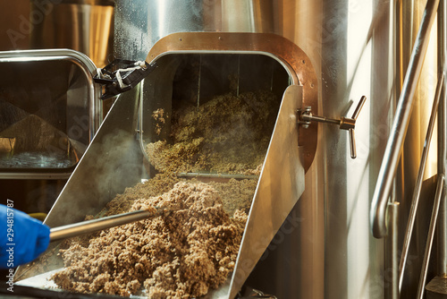 Process of mashing of milled malt grains.