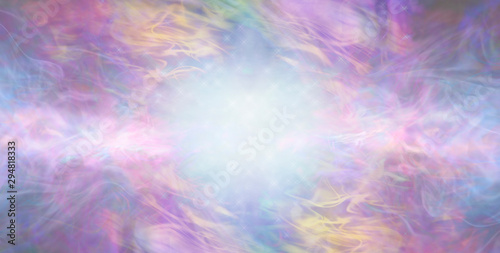Beautiful Ethereal Special Occasion Multicoloured Background - artistic gaseous flowing background with copy space and central blue white light burst