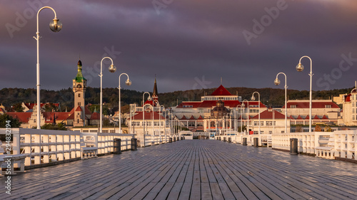 The Sopot Pier and beautiful cityview/cityscape of Sopot, Poland. Early morning. October.