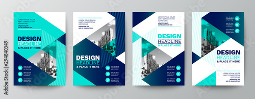 modern blue and green design template for poster flyer brochure cover. Graphic design layout with triangle graphic elements and space for photo background
