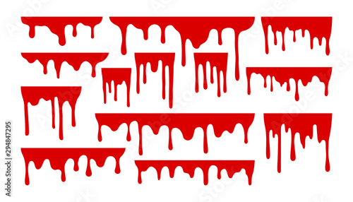 Dripping paint or blood set. Liquid with hanging drops. Halloween design collection.