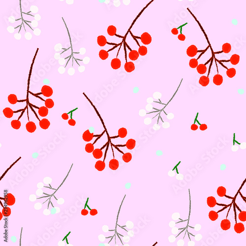 Christmas seamless pattern with snow and berries. Perfect for holiday invitations, winter greeting cards, wallpaper and gift paper,For textiles, packaging, fabric, wallpaper.