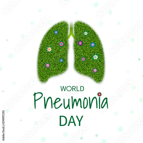 Poster World pneumonia day, banner with the image of the lungs with the texture of grass and flowers. Vector illustration