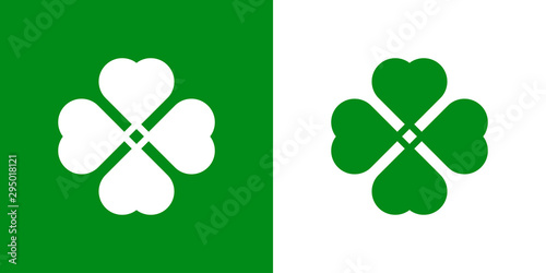 Logotipo con trebol con 4 hojas entrelazado en verde y blanco