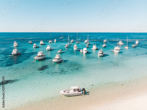 Rottnest Island, Perth, Western Australia. Beautiful clear blue waters with unique landscape, shot aerially with a drone. The island is perfect for swimming, snorkelling and exploring. 