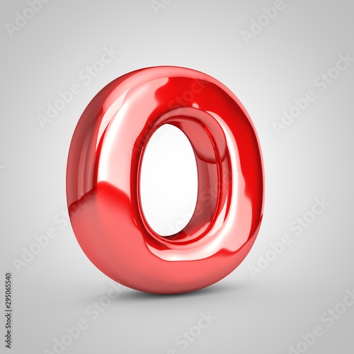 Red shiny metallic balloon letter O uppercase isolated on white background.